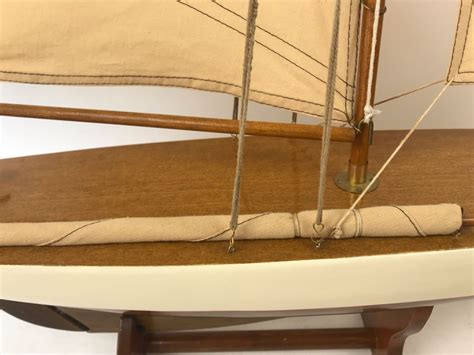 Large Wooden Sailboat Ship Model With Wooden Stand 40w X 40h