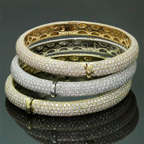 Modern 18k Tri Gold Diamond Hinged Bangle Bracelets 3set Mt