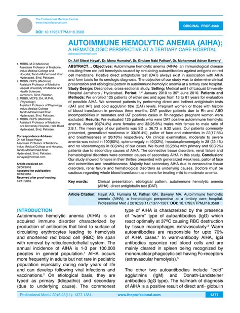 Pdf Autoimmune Hemolytic Anemia Aiha A Hematologic Perspective At