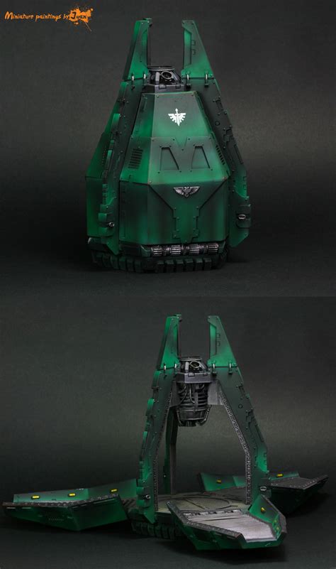 First off you need to remove the raised hex which will give you access to the centre of the base. CoolMiniOrNot - Dark Angels dreadnought drop pod by Juan