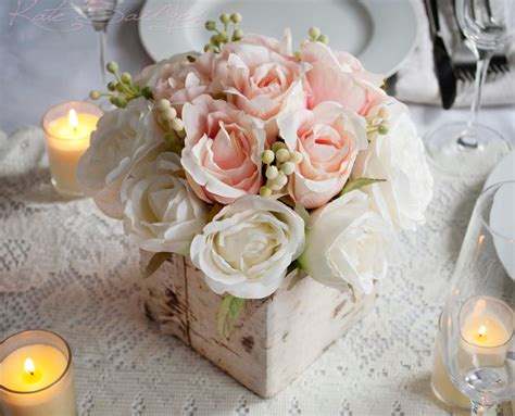 Wedding Centerpiece Rustic Blush And Ivory Rose Wedding Centerpiece