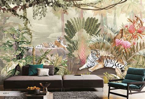 Papier Peint Jungle And Tiger Muralconcept