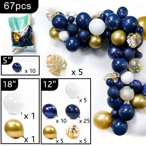 Partywoo Navy And Gold Balloon Arch Kit 67 Pcs Of 5 Gold Leaves Giant