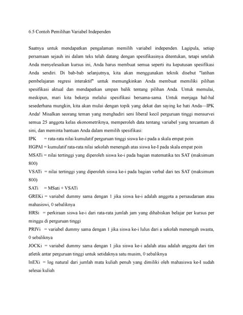 Contoh Pemilihan Variabel Independen - 6 Contoh Pemilihan Variabel
