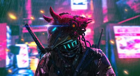 Wallpaper Neon City Sci Fi Lights Sword Futuristic Cyberpunk