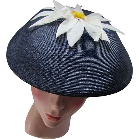 Mid Century Navy Mushroom Hat with White Organdy Daisy on Top | Mushroom hat, Hats vintage, Hats