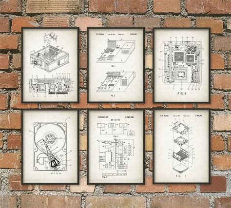 Computer Patent Wall Art Poster Set Of 6 Computer Room Home Etsy