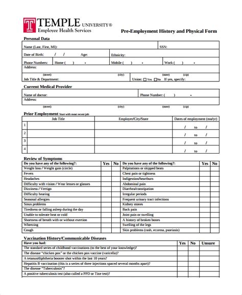 9 Sample Physical Exam Forms Pdf Sample Templates