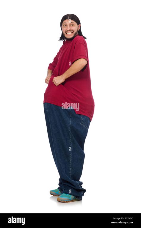 Overweight Man Isolated On The White Stock Photo Alamy