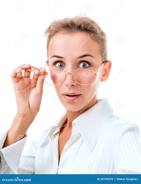 Portrait Of A Surprised Woman With Glasses Stock Image Image Of