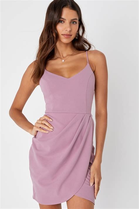 Sexy Mauve Pink Dress Bodycon Dress Wrap Dress Pink Dress Lulus