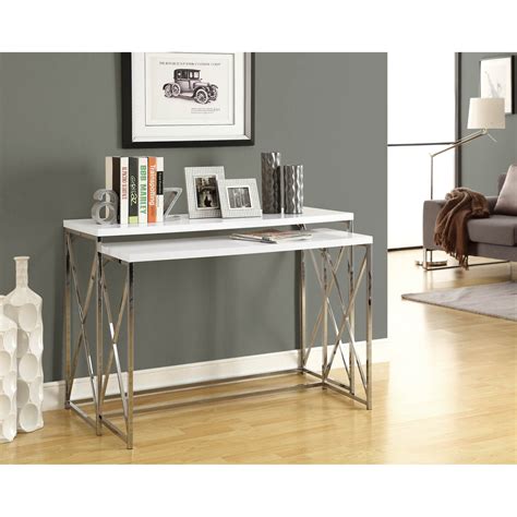 Glossy White Chrome Metal 2 Piece Console Table Set Free Shipping
