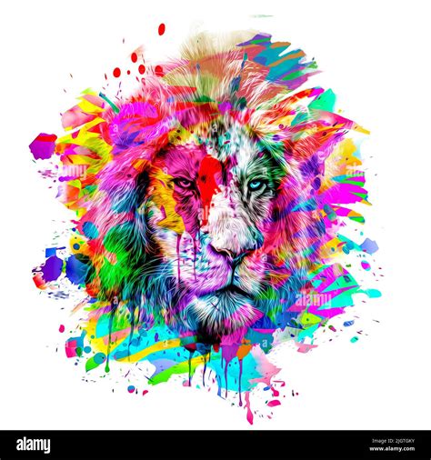 Lion Head With Colorful Creative Abstract Element On White Background