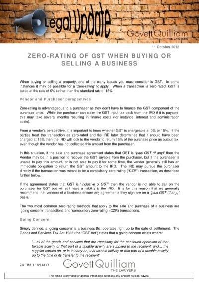 Zero Rating Of Gst When Buying Or Selling A Business