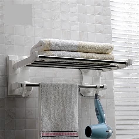 Voxnan wall shelf with towel rail. 40CM Bathroom Wall Mounted Towel Rack Standing Foldable ...