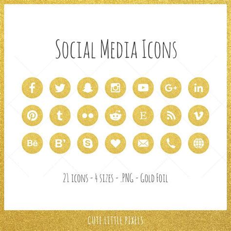 Social Media Icons 21 Icons In 4 Sizes Gold Foil Png Etsy Social