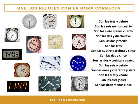 Une Los Relojes Con La Hora Correcta Telling Time In Spanish Teaching Spanish Time In Spanish