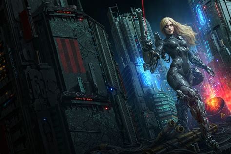 Wallpaper Artwork Science Fiction Science Fiction Women Blonde Women Cyborg Long Hair