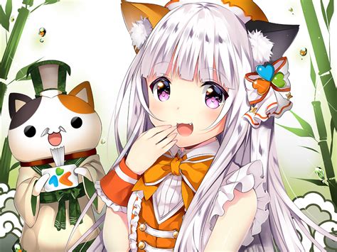 Fondos De Pantalla Ilustración Pelo Largo Nekomimi Pelo Blanco