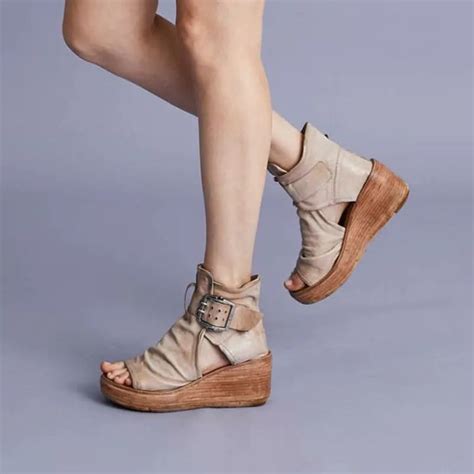 Jianbudan New Flat Bottom Summer Ankle Boots Womens Wedge Sandals Belt Buckle Roman Shoes Women