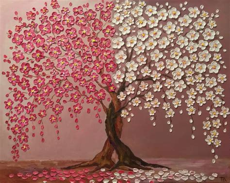 Cherry Blossom Trees Day And Night Original Oil Impasto Etsy Abstract Tree Painting Impasto