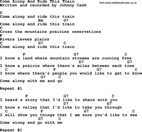 Johnny Cash Song Come Along And Ride This Train Lyrics And Chords