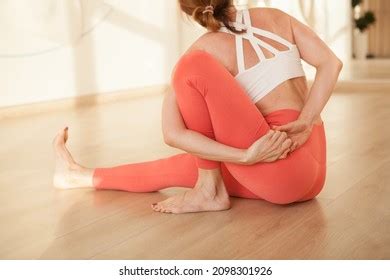 Cropped Shot Athletic Woman Sitting Yoga Stock Photo