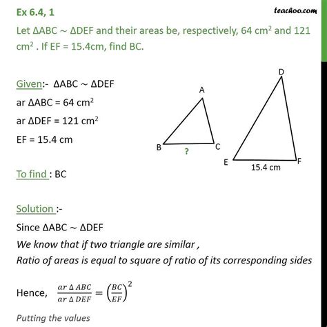 Question 1 Class 10 Maths Let Abc Similar Def And Their Areas
