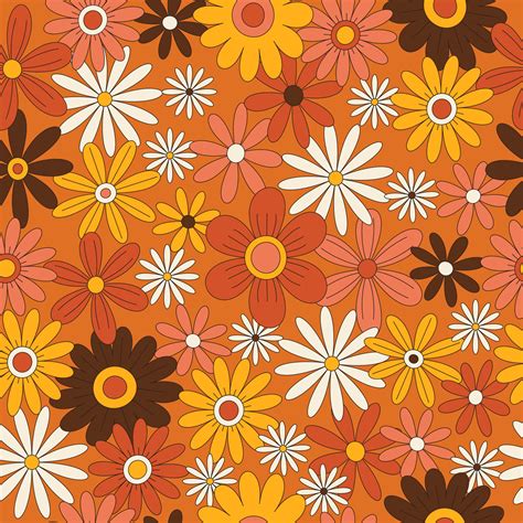 floral seamless retro pattern in the style of the 70s hippie aesthetics flower power