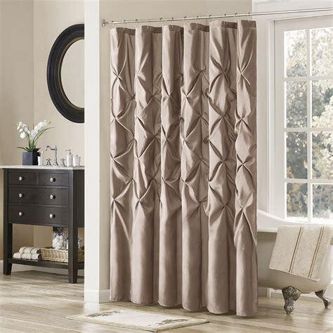 Deep Taupe Pleated Tufted Fabric Shower Curtain 72 X 72 Laurel