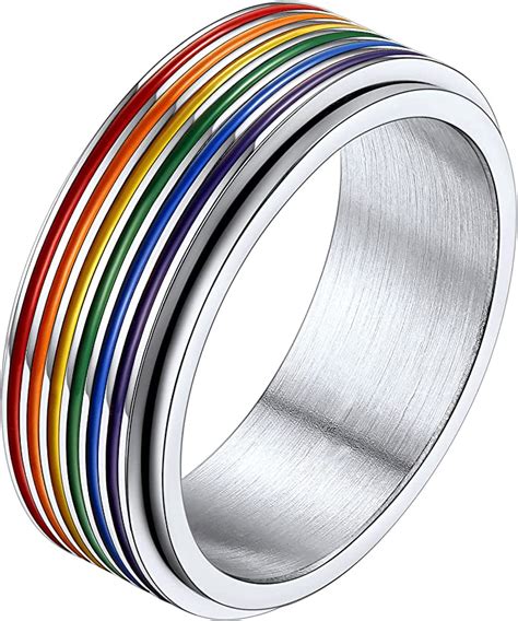 Stainless Steel Rainbow Lgbt Spinner Ring Love Is Love Gay Lesbians