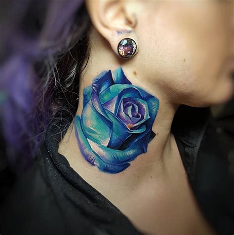 Realistic Blue Neck Rose Best Tattoo Design Ideas