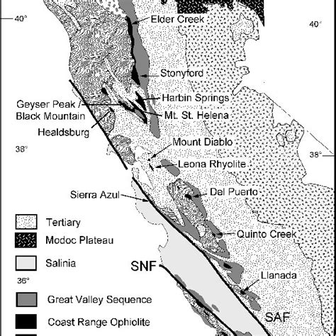 Simplified Geologic Map Of California Showing Coast Range Ophiolite
