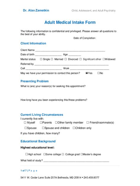 Fillable Online Adult Medical Intake Form Fax Email Print PdfFiller