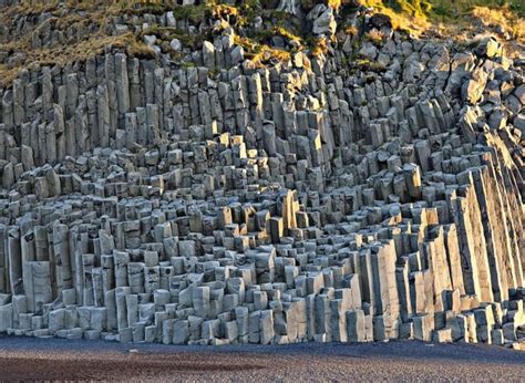 Hexagonal Shaped Pillars Called Basalt Columns In Iceland Which Were