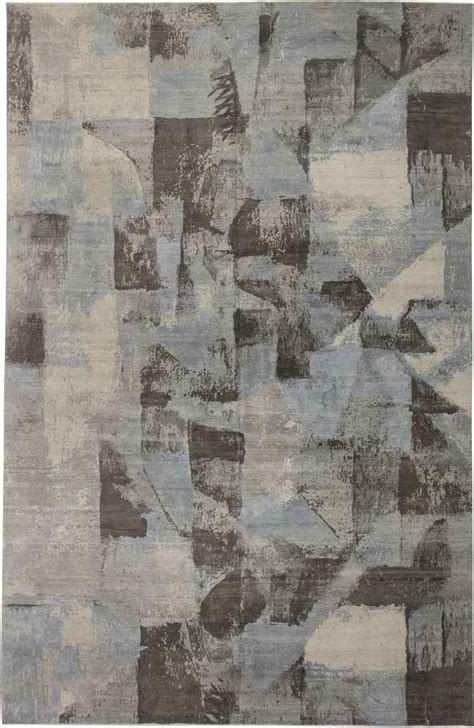 Contemporary Braque Dark Gray Blue Cream And Lilac Rug N11488 By Dlb