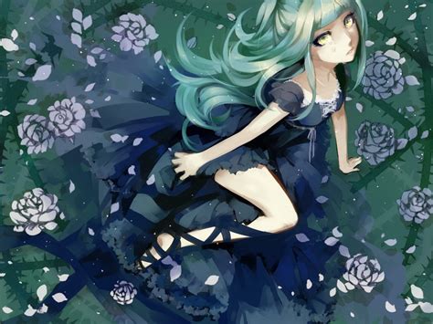 Wallpaper Ilustrasi Gadis Anime Rambut Biru Karakter Asli Air Mata Bunga Screenshot