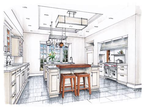 New Beaux Arts Kitchen Rendering Interior Design Sketches Interior