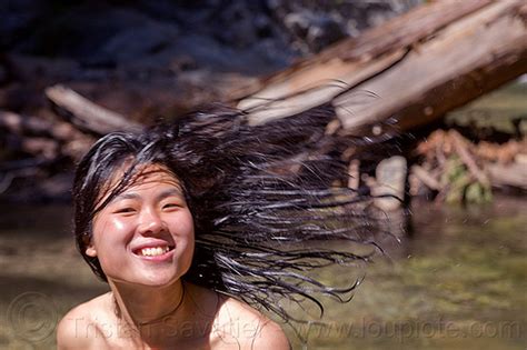 Chinese Girl Bathing In River