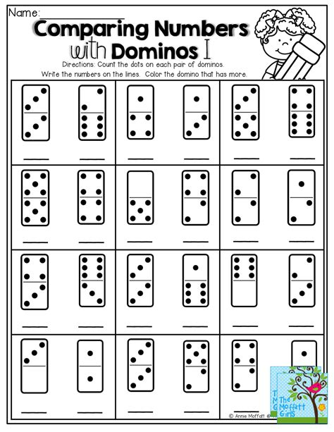 Comparing Numbers Count The Dots On The Domino Write The Number