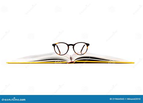 Opened Book With Reading Glasses Isolated On White Stock Image Image Of View White 219664565