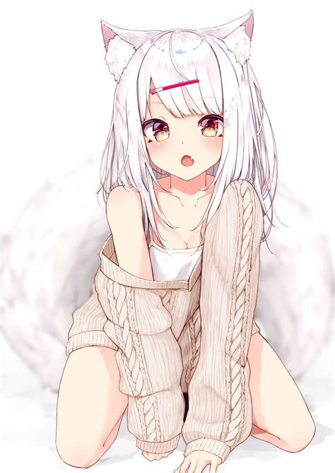 Anime Girl White Hair Cute Kawaii Red Eye Art Sexiz Pix