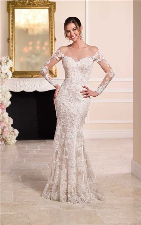 Sexy Mermaid Sheer Illusion Neckline Tulle Lace Long Sleeve Wedding Dress
