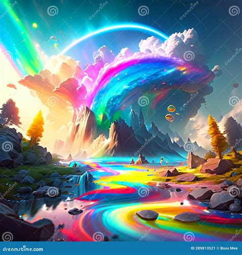 Fantasy Landscape With A Rainbow In The Sky 3d Rendering Generative Ai