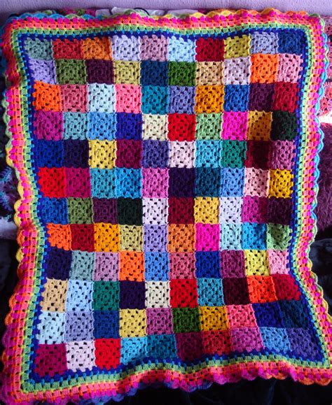 Multicolour Granny Square Join As You Go Blanket Crochet Blanket