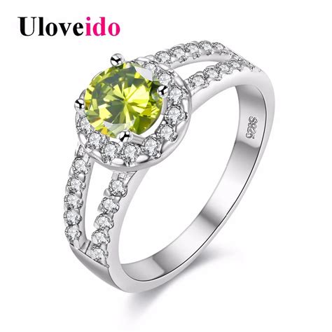 Olivine Green Wedding Rings For Women Silver Color Green Ring Ts For