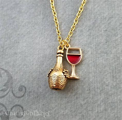 Wine Bottle Necklace Wine Jewelry 21st Birthday T Bartender Etsy