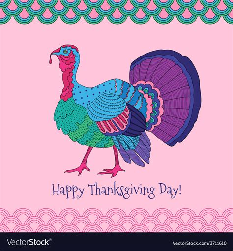 colorful turkey on pink background royalty free vector image