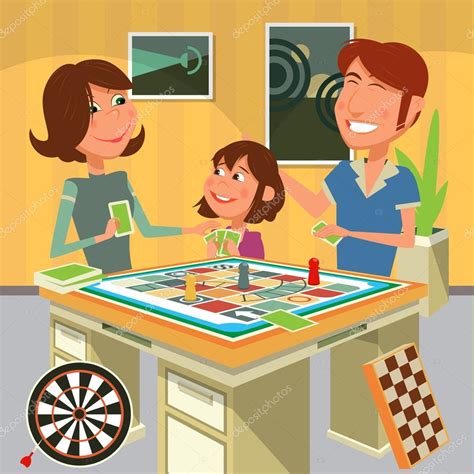 Familia Jugndo Juegos De Mesa Animado Padres Con Sus Hijos Pequeños