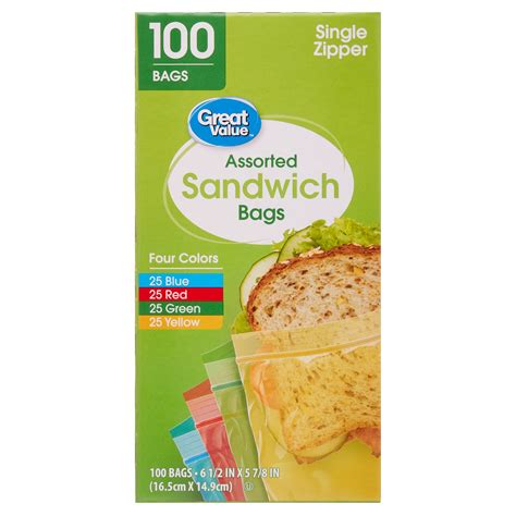 Great Value Fresh Seal Zipper Bags Sandwich Assorted Colors 100